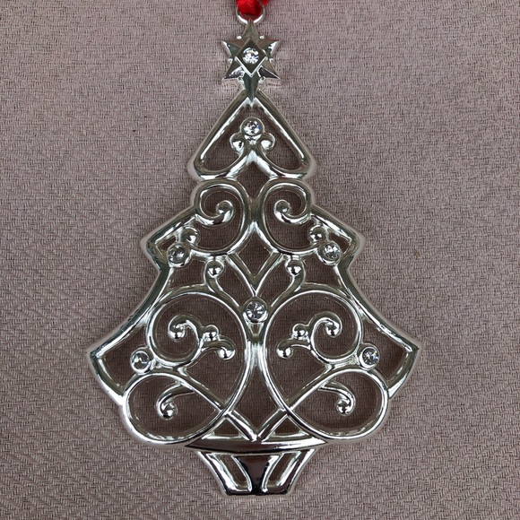 Lenox Sparkle and Scroll Tree Ornament Christmas Clear Crystals Silver Plated - Picture 2 of 10